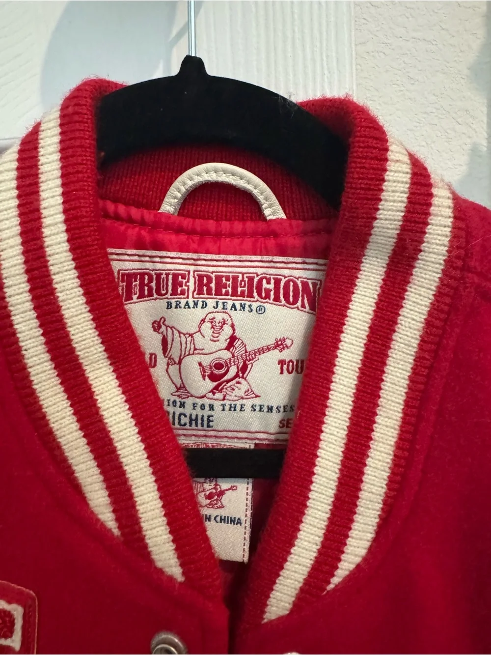 True Religion Women’s/ Men Red and White Varsity Jacket